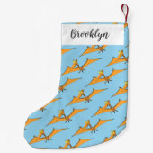 Grappig schattige oranje vliegende pterodactylcart kleine kerstsok (Achterkant)