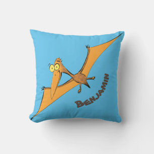Grappig schattige oranje vliegende pterodactylcart kussen