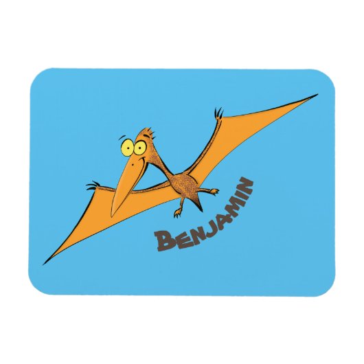 Grappig schattige oranje vliegende pterodactylcart magneet (Horizontaal)