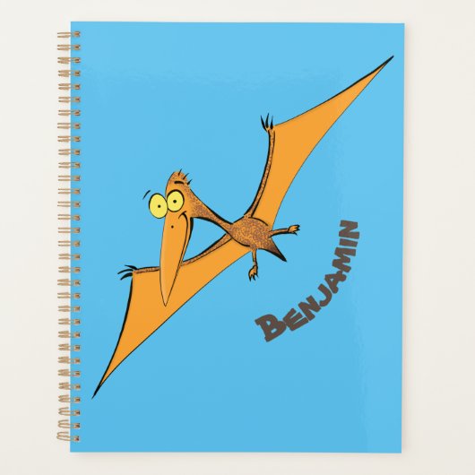 Grappig schattige oranje vliegende pterodactylcart planner (Voorkant)