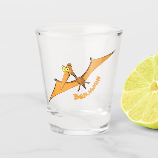 Grappig schattige oranje vliegende pterodactylcart shot glas (Voorkant)