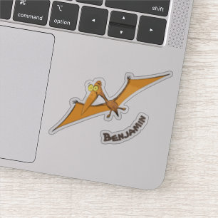 Grappig schattige oranje vliegende pterodactylcart sticker