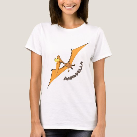 Grappig schattige oranje vliegende pterodactylcart t-shirt (Voorkant)