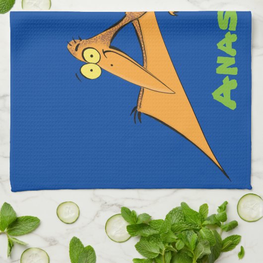 Grappig schattige oranje vliegende pterodactylcart theedoek (Gevouwen)