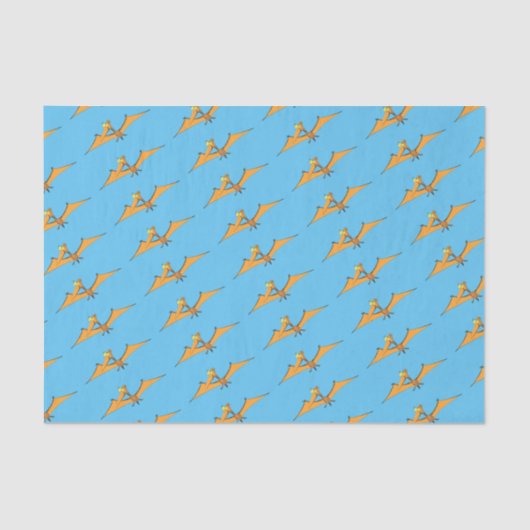 Grappig schattige oranje vliegende pterodactylcart tissuepapier (Voorkant)