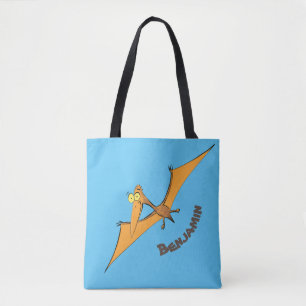 Grappig schattige oranje vliegende pterodactylcart tote bag