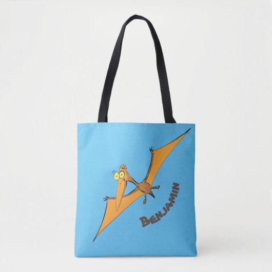 Grappig schattige oranje vliegende pterodactylcart tote bag (Voorkant)