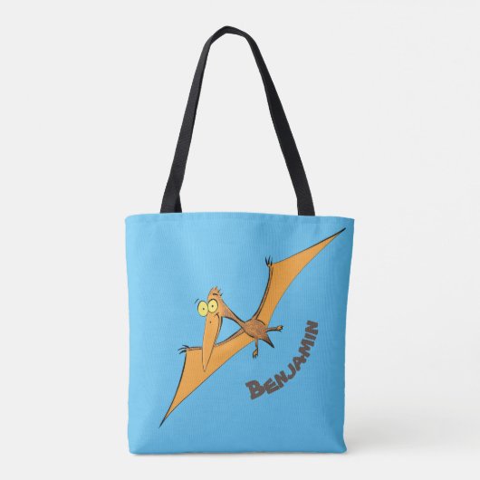 Grappig schattige oranje vliegende pterodactylcart tote bag (Achterkant)