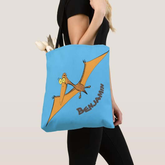 Grappig schattige oranje vliegende pterodactylcart tote bag (Dichtbij)