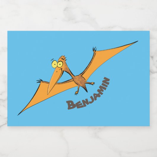 Grappig schattige oranje vliegende pterodactylcart voedselcontainer etiket (Enkel label)