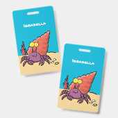 Grappig schattige paarse cartoon-heremietkrab badge (Voor- en achterkant)