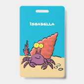Grappig schattige paarse cartoon-heremietkrab badge (Achterkant)