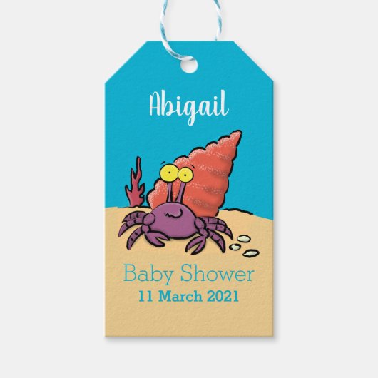 Grappig schattige paarse cartoon-heremietkrab cadeaulabel (Voorkant)