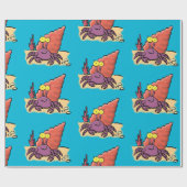 Grappig schattige paarse cartoon-heremietkrab cadeaupapier (Vlak)