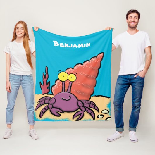 Grappig schattige paarse cartoon-heremietkrab fleece deken (In situ)