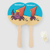 Grappig schattige paarse cartoon-heremietkrab handwaaier (Voorkant en achterkant)