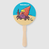 Grappig schattige paarse cartoon-heremietkrab handwaaier (Voorkant)