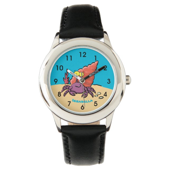 Grappig schattige paarse cartoon-heremietkrab horloge (Voorkant)