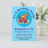 Grappig schattige paarse cartoon-heremietkrab kaart (Staand voorkant)