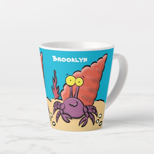 Grappig schattige paarse cartoon-heremietkrab latte mok (Rechterhoek)