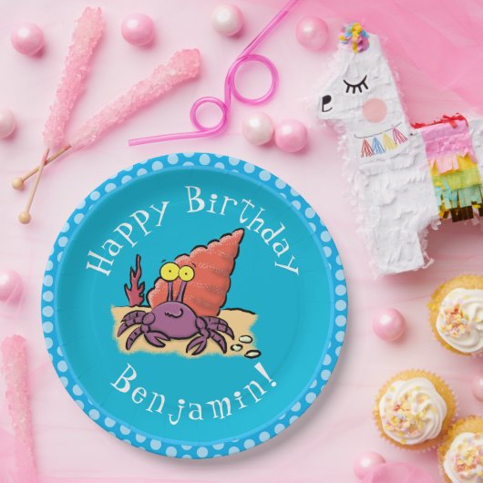 Grappig schattige paarse cartoon-heremietkrab papieren bordje (Feest)