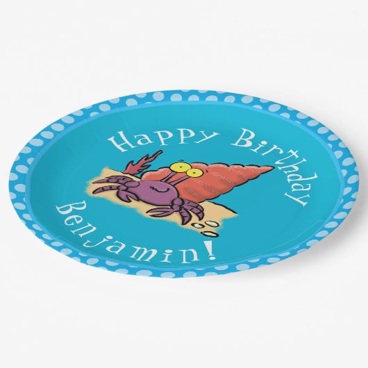 Grappig schattige paarse cartoon-heremietkrab papieren bordje (Gekanteld)