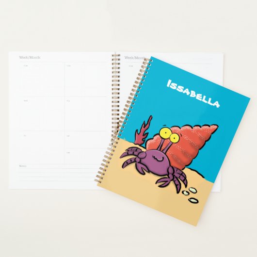 Grappig schattige paarse cartoon-heremietkrab planner (Display)