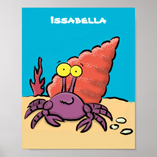Grappig schattige paarse cartoon-heremietkrab poster
