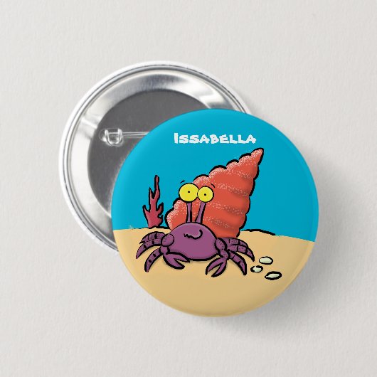 Grappig schattige paarse cartoon-heremietkrab ronde button 5,7 cm (Voorkant /achterkant)