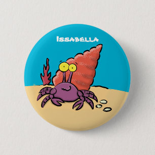 Grappig schattige paarse cartoon-heremietkrab ronde button 5,7 cm