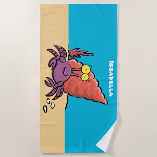 Grappig schattige paarse cartoon-heremietkrab strandlaken (Voorkant)