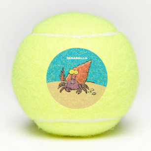Grappig schattige paarse cartoon-heremietkrab tennisballen