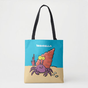 Grappig schattige paarse cartoon-heremietkrab tote bag