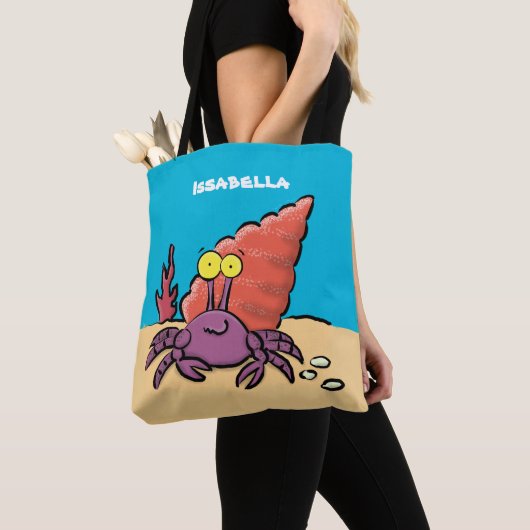 Grappig schattige paarse cartoon-heremietkrab tote bag (Dichtbij)