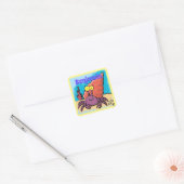 Grappig schattige paarse cartoon-heremietkrab vierkante sticker (Envelop)