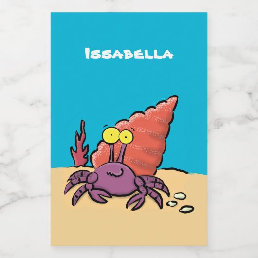 Grappig schattige paarse cartoon-heremietkrab voedselcontainer etiket (Enkel label)