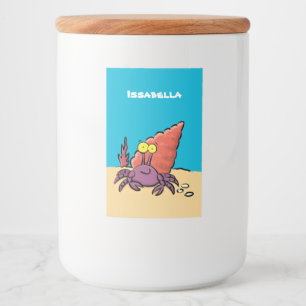 Grappig schattige paarse cartoon-heremietkrab voedselcontainer etiket