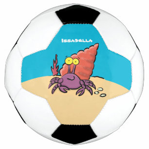 Grappig schattige paarse cartoon-heremietkrab voetbal