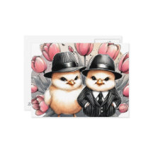 Grappig Schattige  paaskuikens roze tulpen