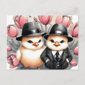 Grappig Schattige  paaskuikens roze tulpen Briefkaart (Voorkant)