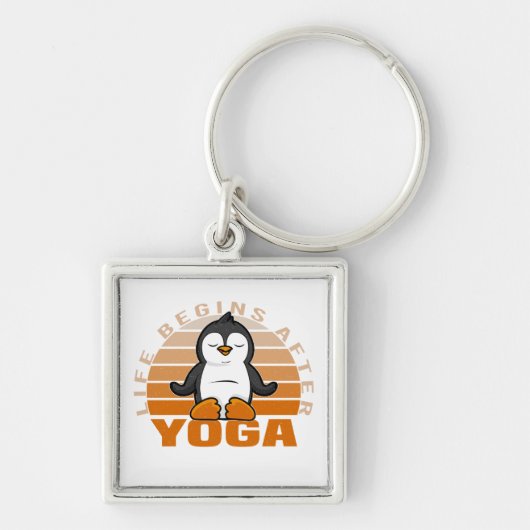 Grappig schattige pinguïn die yoga doet. sleutelhanger (Voorkant)