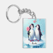 Grappig & Schattige Pinguïn Paar Valentijnsdag Sleutelhanger (Voorkant Links)