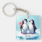Grappig & Schattige Pinguïn Paar Valentijnsdag Sleutelhanger (Voorkant)