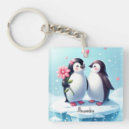 Grappig & Schattige Pinguïn Paar Valentijnsdag Sleutelhanger