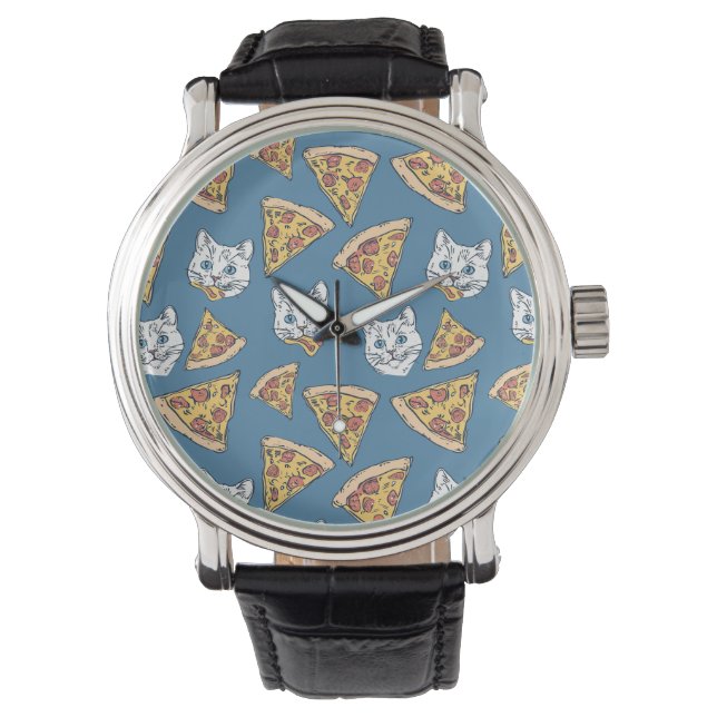 Grappig Schattige Pizza Cat Pattern Horloge (Voorkant)
