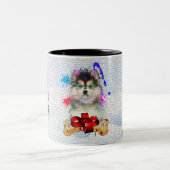 Grappig Schattige Pomsky Dog Yappy Christmas Tweekleurige Koffiemok (Center)