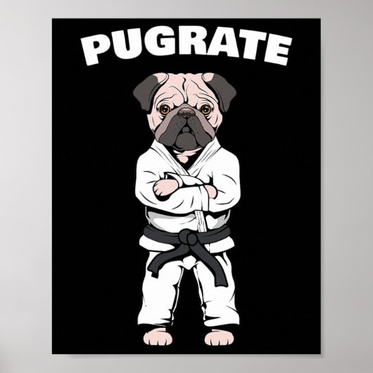 Grappig Schattige Pug Karate Black Belt Martial Ar Poster (Voorkant)
