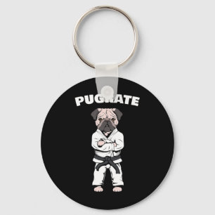 Grappig Schattige Pug Karate Black Belt Martial Ar Sleutelhanger