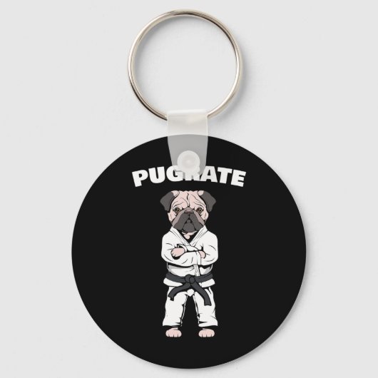 Grappig Schattige Pug Karate Black Belt Martial Ar Sleutelhanger (Voorkant)