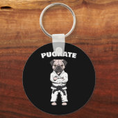 Grappig Schattige Pug Karate Black Belt Martial Ar Sleutelhanger (Voorkant)